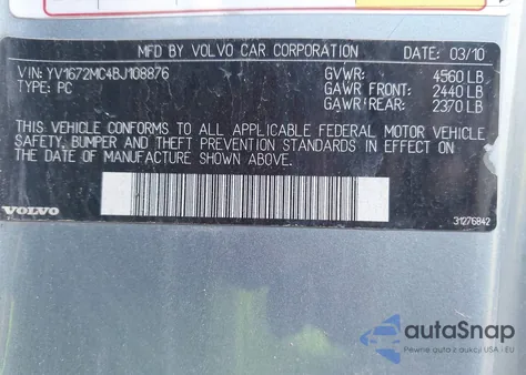 2011 Volvo C70 T5 из США, поврежденный, VIN YV1672MC4BJ108876